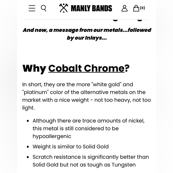 Manly Bands Wedding Band, Size 9.5, Cobalt Chrome - Picture 3 of 8